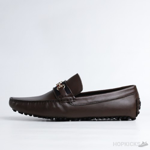 Gucci Brown Horse bit Web Driving Loafer